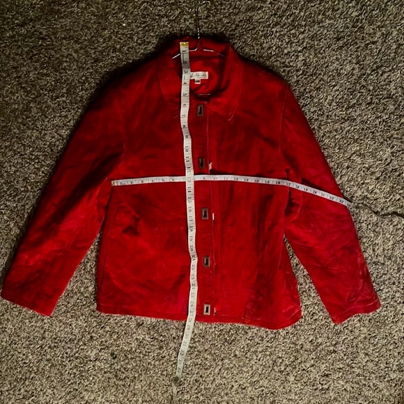 J. Marco Suede Leather Square Twist Clasp Red Jacket - Picture 9 of 9
